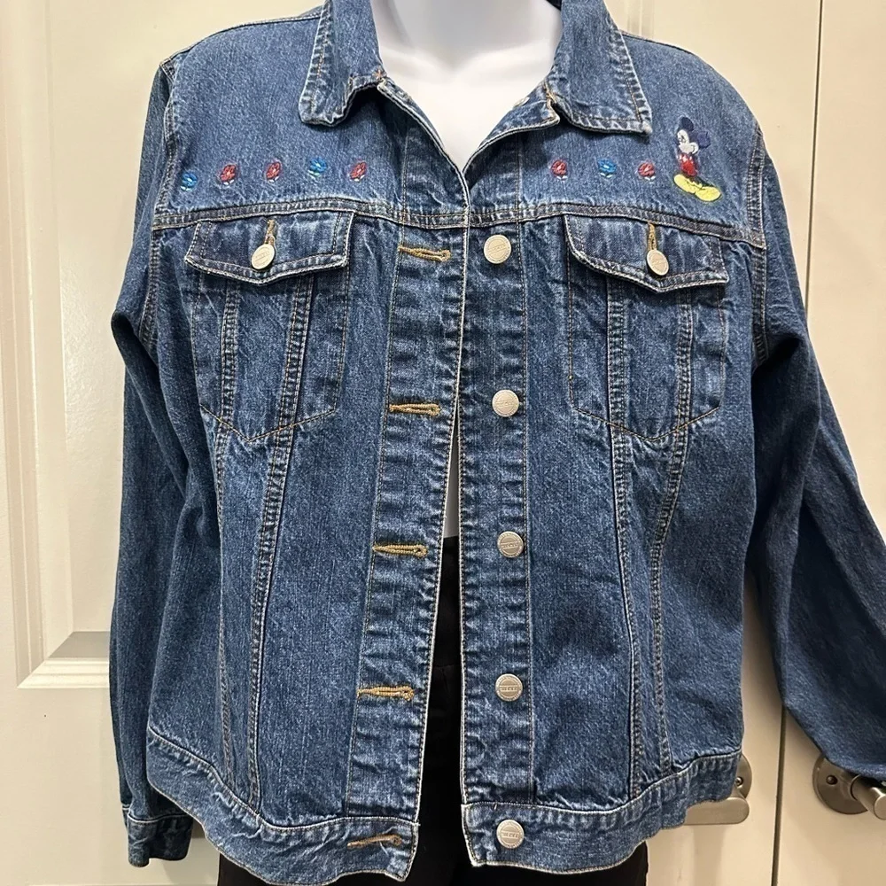 Vintage 90's Mickey Unlimited Tag Mickey Mouse Flowers Jean Jacket, Disney - Picture 2 of 3